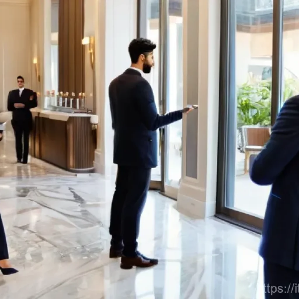 호텔 관리자로 성장하기 위한 학습 경로 - A vibrant and dynamic scene depicting a diverse group of hotel management trainees actively learning...