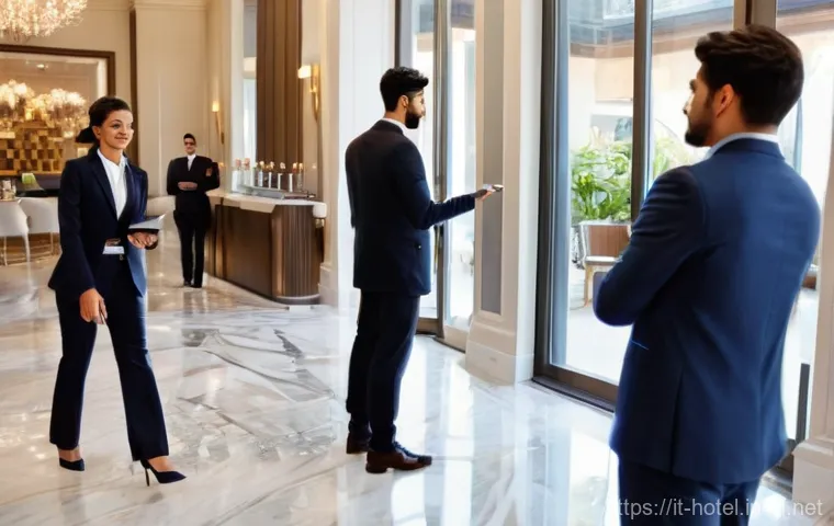 호텔 관리자로 성장하기 위한 학습 경로 - A vibrant and dynamic scene depicting a diverse group of hotel management trainees actively learning...