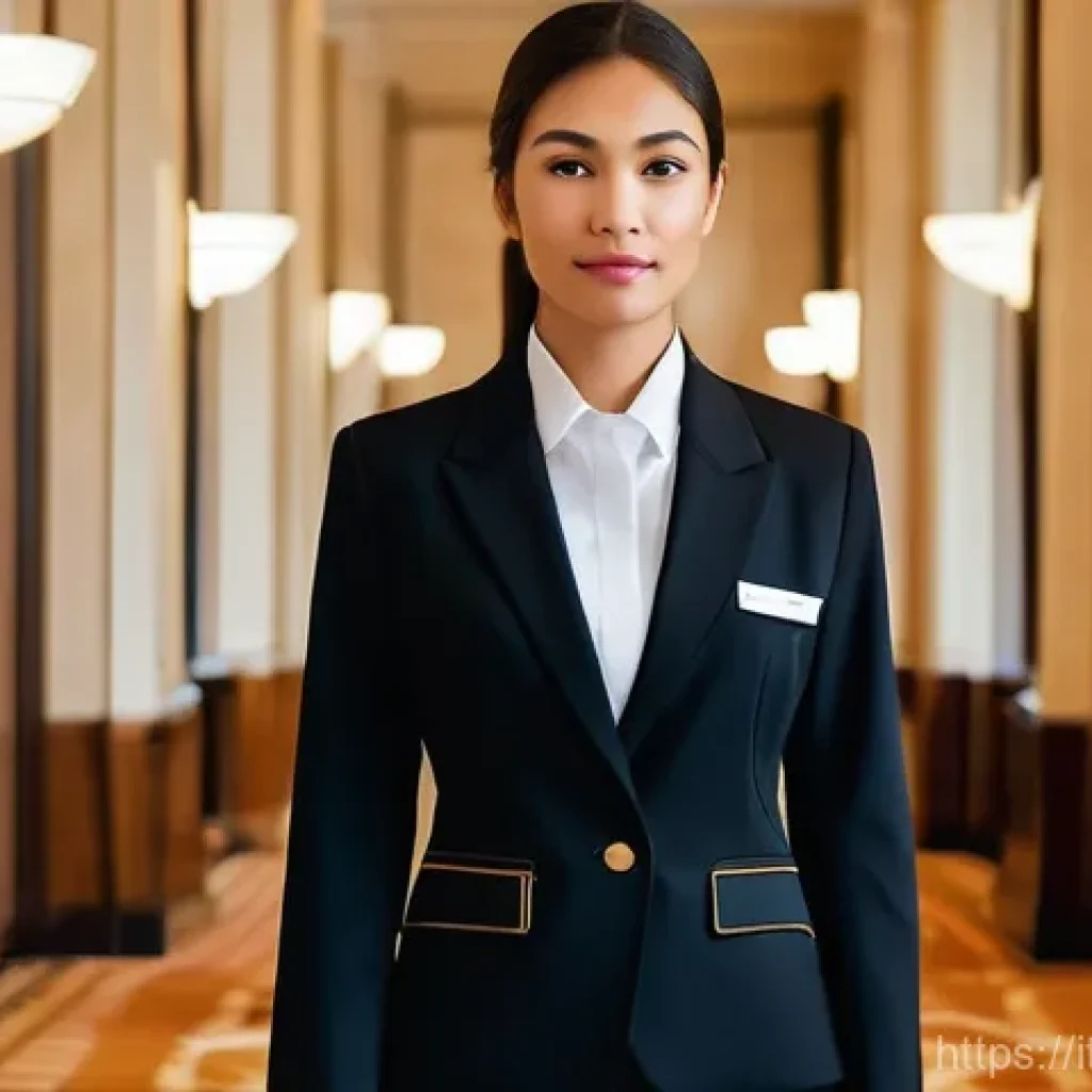 호텔 실기 시험에서 흔히 하는 실수 - **Prompt:** A serene, elegantly dressed hotel professional, possibly a student, stands in a quiet, l...