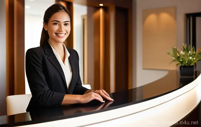 호텔 실기 시험에서 흔히 하는 실수 - **Prompt:** A serene, elegantly dressed hotel professional, possibly a student, stands in a quiet, l...