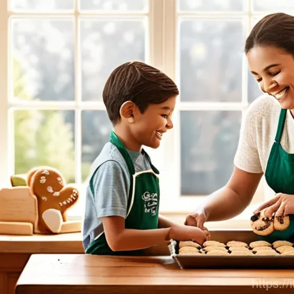 호텔 실무 트렌드 변화에 대한 대응법 - **Prompt:** A cozy, sunlit kitchen scene with a family of four happily baking cookies. A young child...