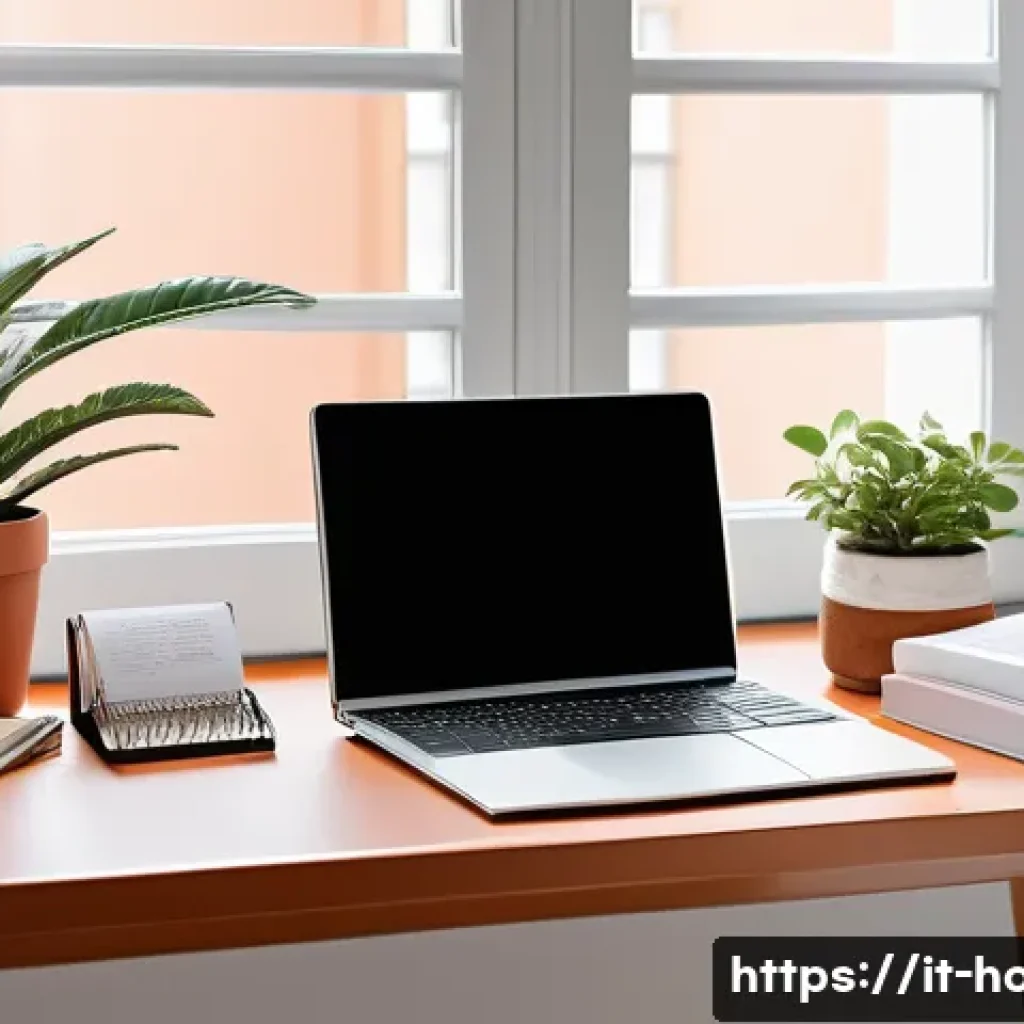 호텔관리사 필기 시험 준비법 - A modern study desk setup in a bright, cozy room with Italian design elements such as terracotta flo...