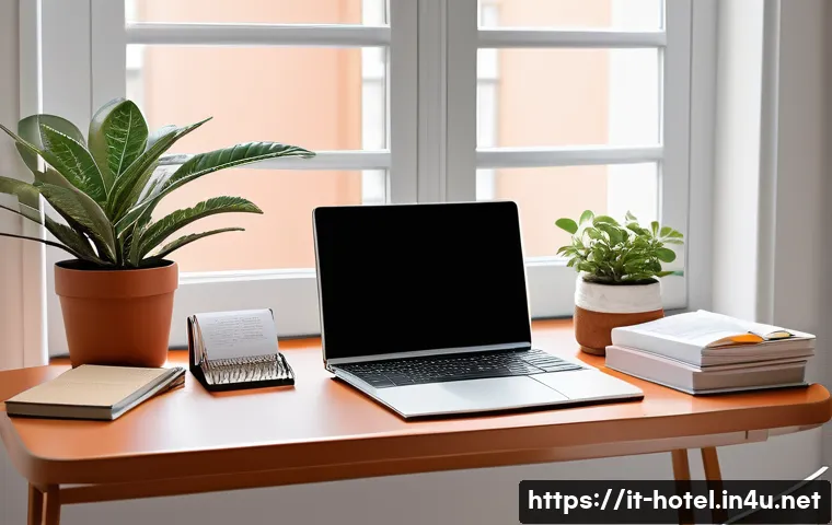 호텔관리사 필기 시험 준비법 - A modern study desk setup in a bright, cozy room with Italian design elements such as terracotta flo...