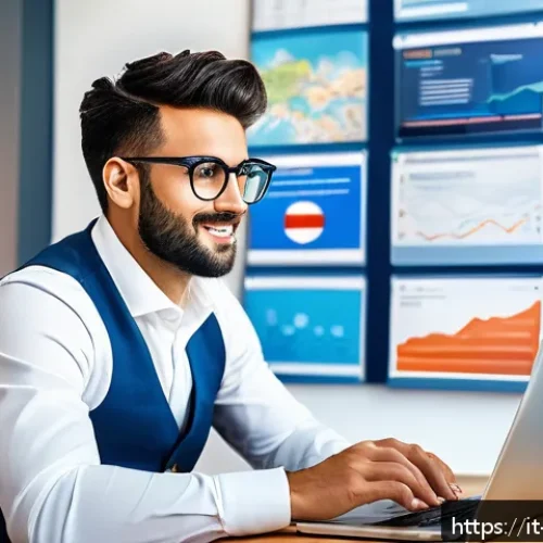 호텔 업계에서의 경력 전환 성공 사례 - A professional hotel employee transitioning to a digital marketing career, sitting at a modern desk ...